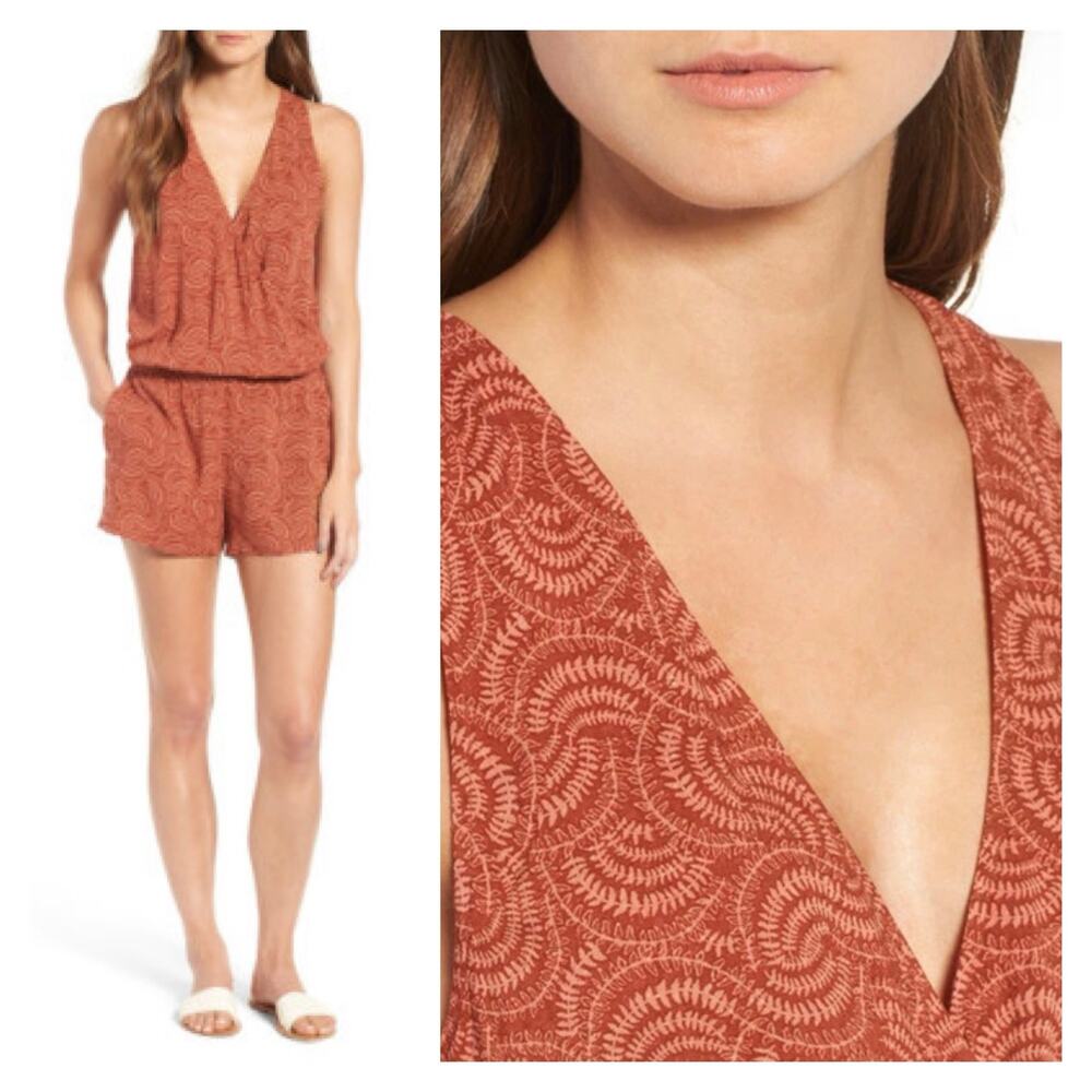 Anthropologie Hinge Henna Fern Wrap Romper XS Rust Terracotta